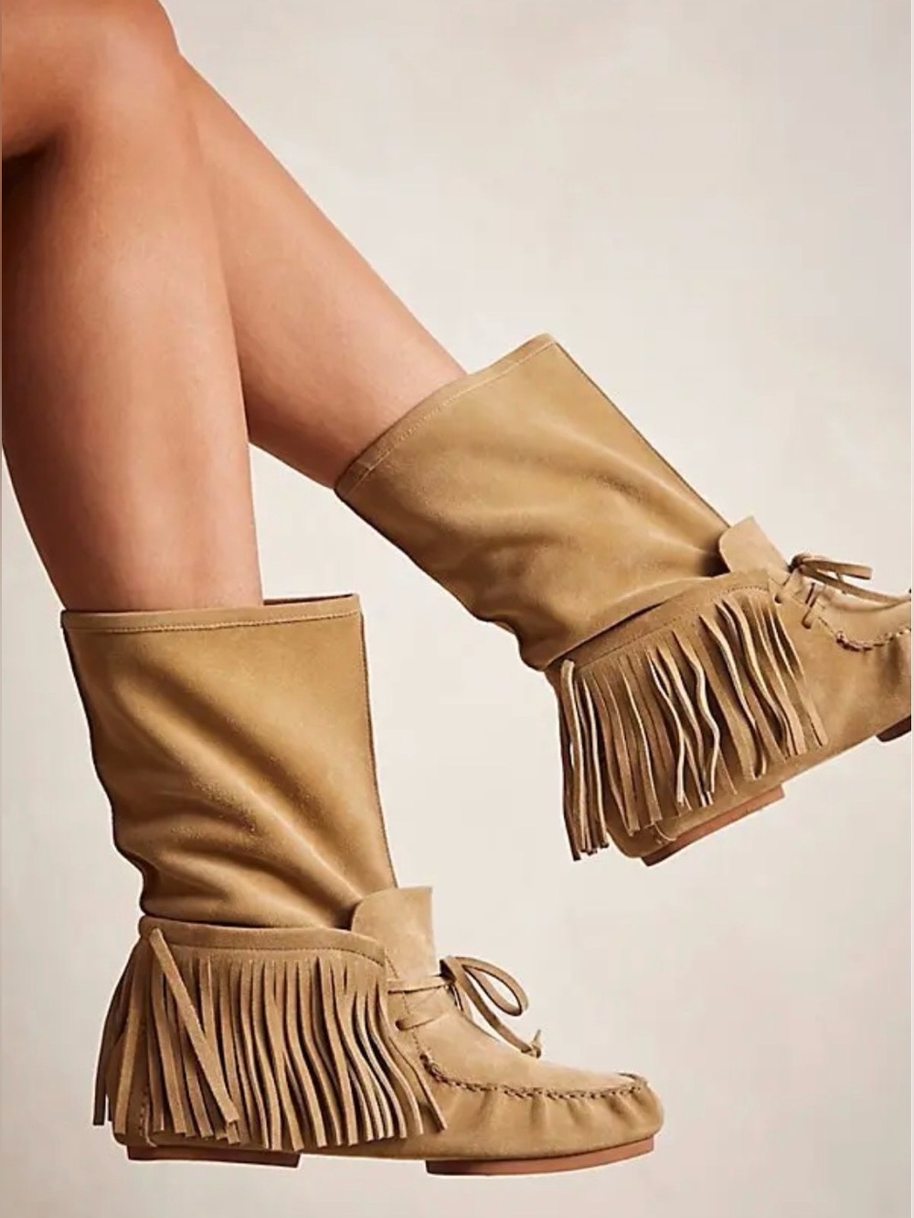 Free People Jeffrey Campbell Suede Mooonlight Moccasin Fringe Mid-Calf Boots 6.5